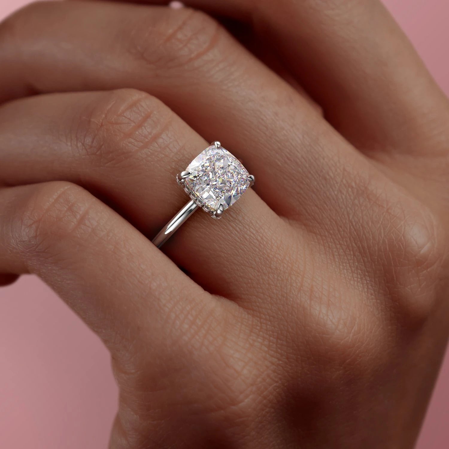 The Aurora — Cushion Lab Diamond Secret Halo Engagement Ring III