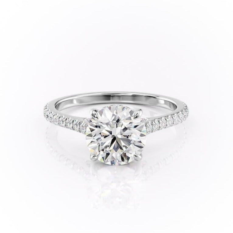 The Celeste — Round Lab Diamond Pavé Shoulder Secret Halo Engagement Ring V