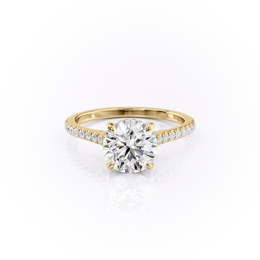 The Celeste — Round Lab Diamond Pavé Shoulder Secret Halo Engagement Ring V