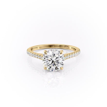 The Celeste — Round Lab Diamond Pavé Shoulder Secret Halo Engagement Ring V