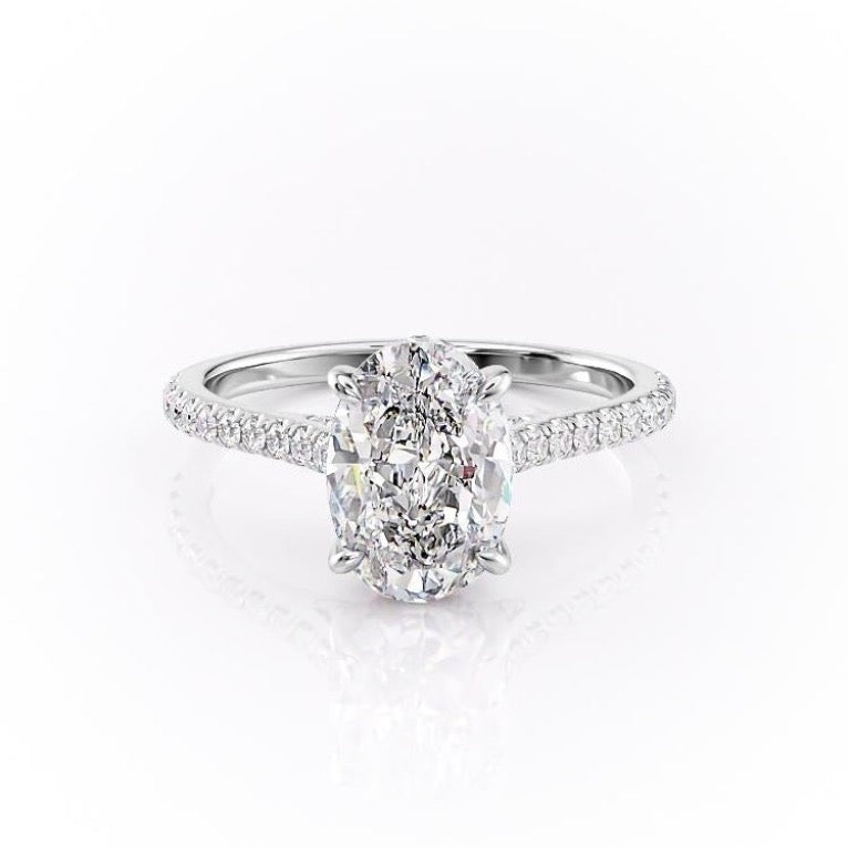 The Celeste — Oval Lab Diamond Pavé Shoulder Secret Halo Engagement Ring V