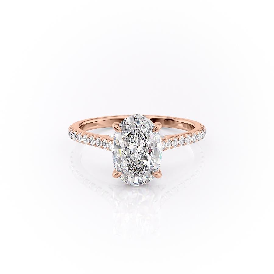 The Celeste — Oval Lab Diamond Pavé Shoulder Secret Halo Engagement Ring V