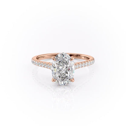 The Celeste — Oval Lab Diamond Pavé Shoulder Secret Halo Engagement Ring V