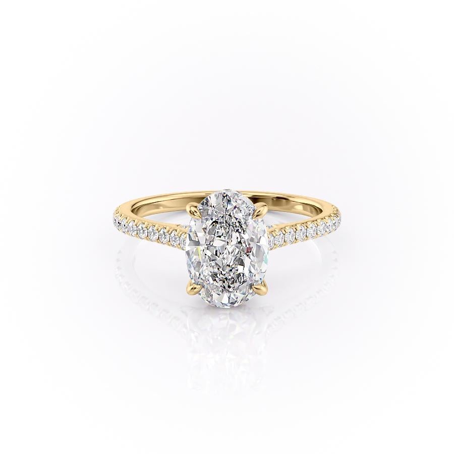 The Celeste — Oval Lab Diamond Pavé Shoulder Secret Halo Engagement Ring V