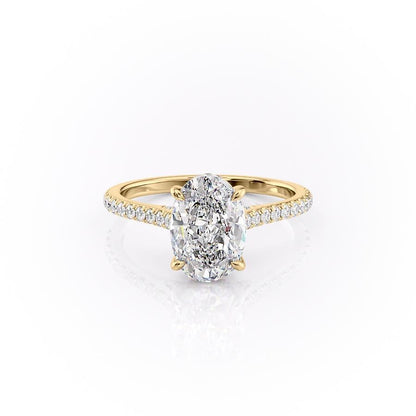 The Celeste — Oval Lab Diamond Pavé Shoulder Secret Halo Engagement Ring V
