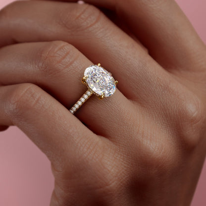 The Celeste — Oval Lab Diamond Pavé Shoulder Secret Halo Engagement Ring V