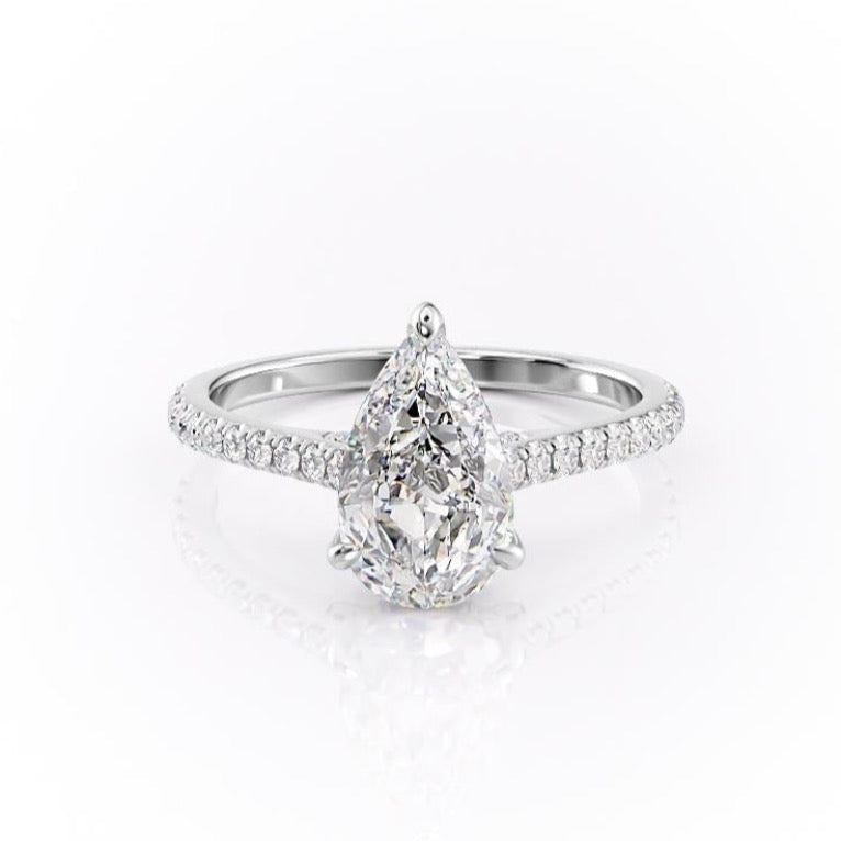 The Celeste — Pear Lab Diamond Pavé Shoulder Secret Halo Engagement Ring V