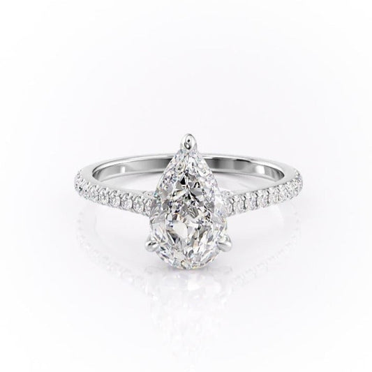 The Celeste — Pear Lab Diamond Pavé Shoulder Secret Halo Engagement Ring V