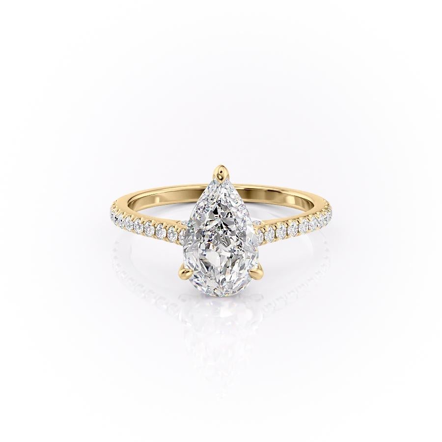 The Celeste — Pear Lab Diamond Pavé Shoulder Secret Halo Engagement Ring V