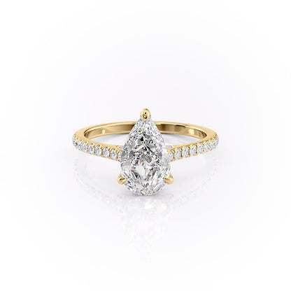 The Celeste — Pear Lab Diamond Pavé Shoulder Secret Halo Engagement Ring V