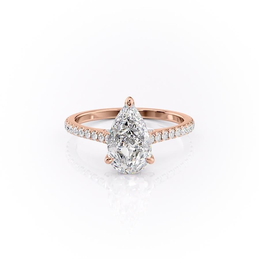 The Celeste — Pear Lab Diamond Pavé Shoulder Secret Halo Engagement Ring V