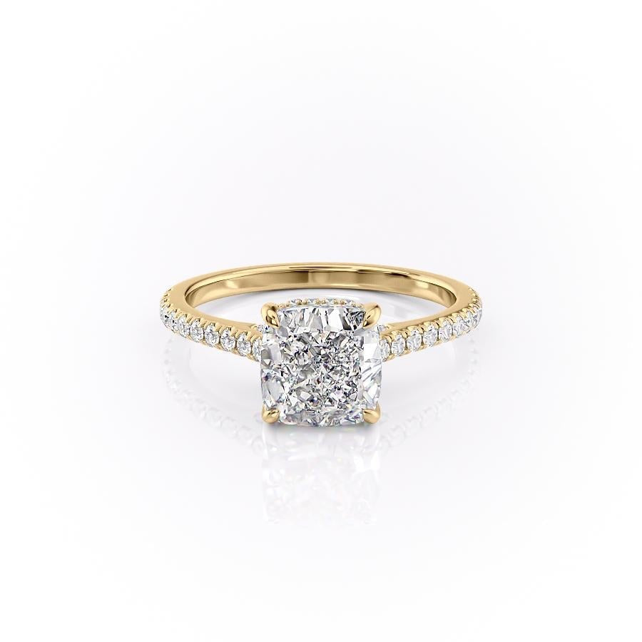 The Celeste — Cushion Lab Diamond Pavé Shoulder Secret Halo Engagement Ring V