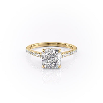 The Celeste — Cushion Lab Diamond Pavé Shoulder Secret Halo Engagement Ring V