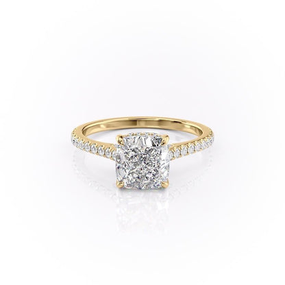 The Celeste — Cushion Lab Diamond Pavé Shoulder Secret Halo Engagement Ring V