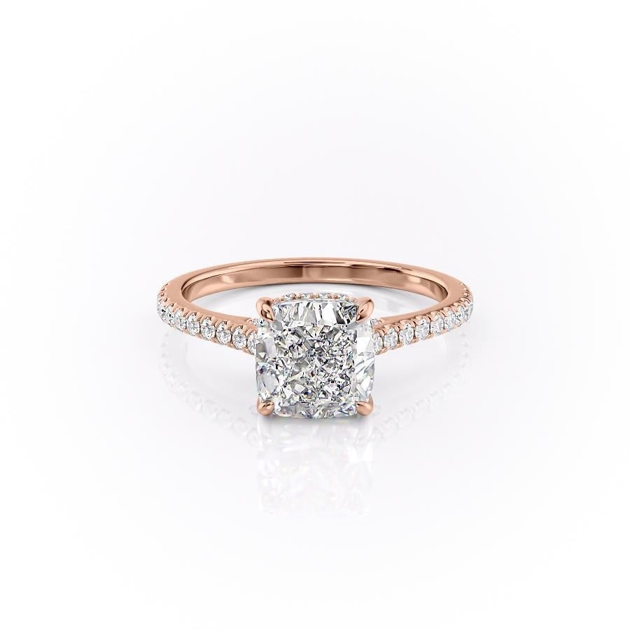 The Celeste — Cushion Lab Diamond Pavé Shoulder Secret Halo Engagement Ring V
