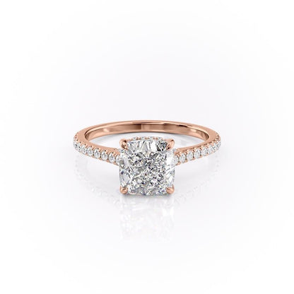 The Celeste — Cushion Lab Diamond Pavé Shoulder Secret Halo Engagement Ring V