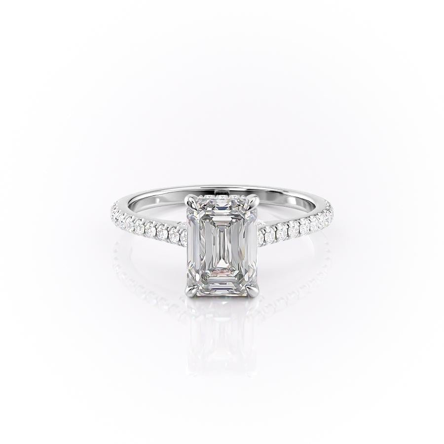 The Celeste — Emerald Lab Diamond Pavé Shoulder Secret Halo Engagement Ring V