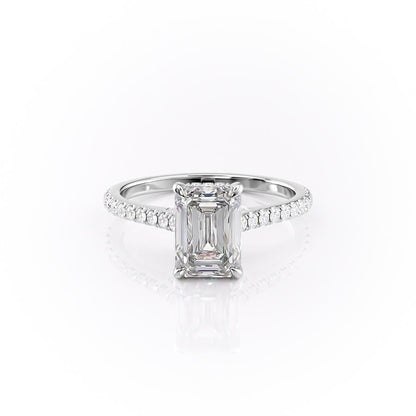 The Celeste — Emerald Lab Diamond Pavé Shoulder Secret Halo Engagement Ring V