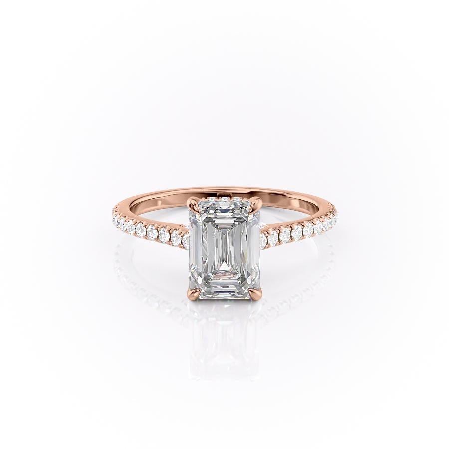 The Celeste — Emerald Lab Diamond Pavé Shoulder Secret Halo Engagement Ring V
