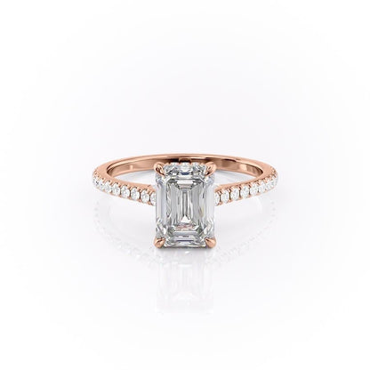 The Celeste — Emerald Lab Diamond Pavé Shoulder Secret Halo Engagement Ring V