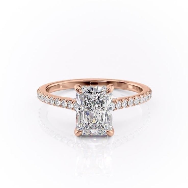 The Celeste — Radiant Lab Diamond Pavé Shoulder Secret Halo Engagement Ring V