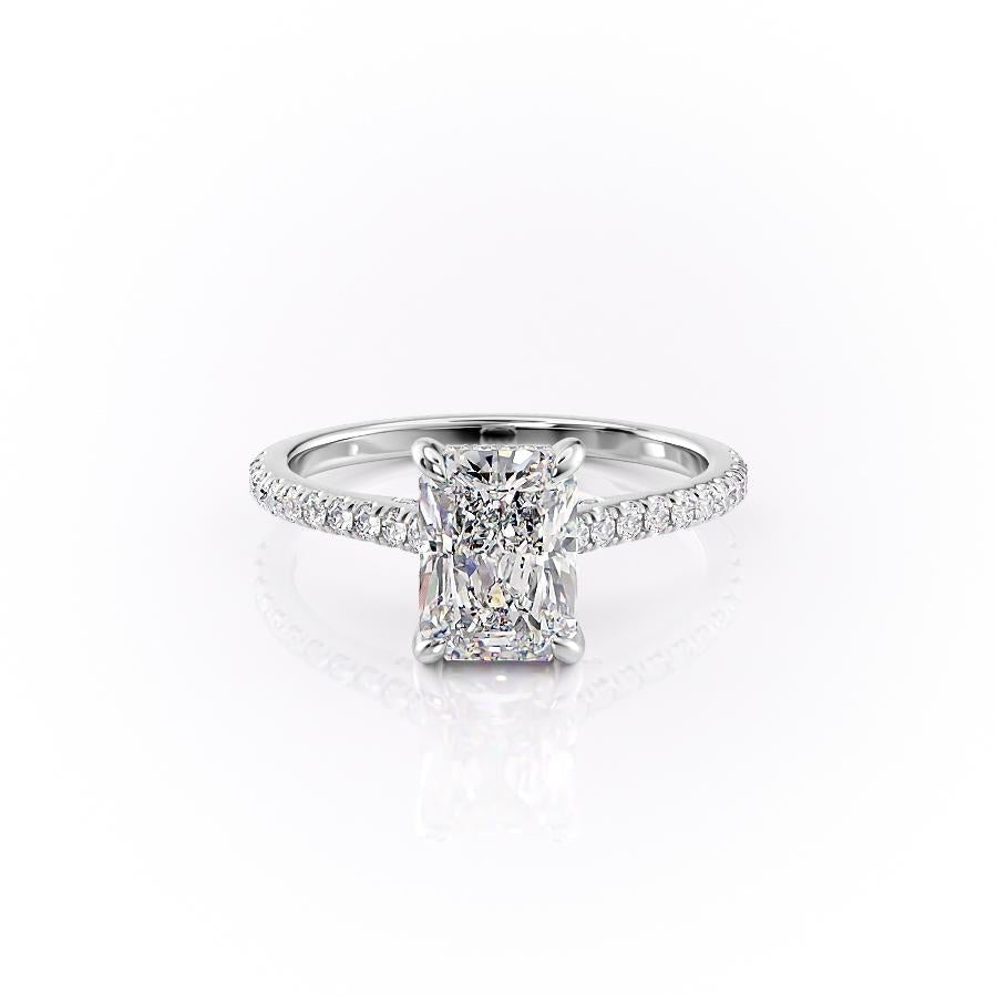 The Celeste — Radiant Lab Diamond Pavé Shoulder Secret Halo Engagement Ring V