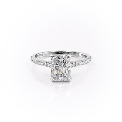 The Celeste — Radiant Lab Diamond Pavé Shoulder Secret Halo Engagement Ring V
