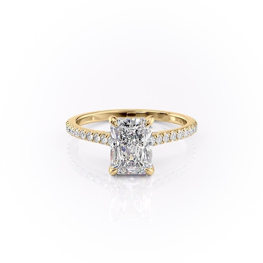 The Celeste — Radiant Lab Diamond Pavé Shoulder Secret Halo Engagement Ring V