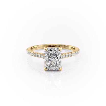 The Celeste — Radiant Lab Diamond Pavé Shoulder Secret Halo Engagement Ring V
