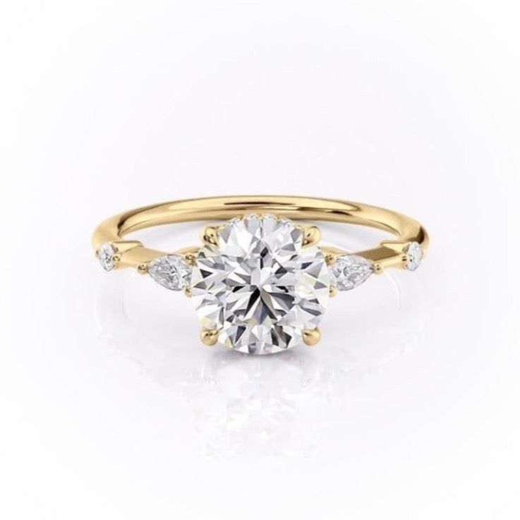 The Celeste — Round Lab Diamond Pavé Shoulder Secret Halo Engagement Ring IV
