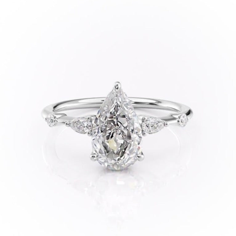 The Celeste — Pear Lab Diamond Pavé Shoulder Secret Halo Engagement Ring IV
