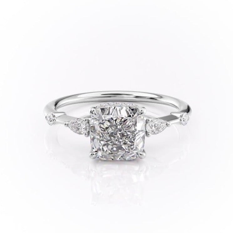 The Celeste — Cushion Lab Diamond Pavé Shoulder Secret Halo Engagement Ring IV