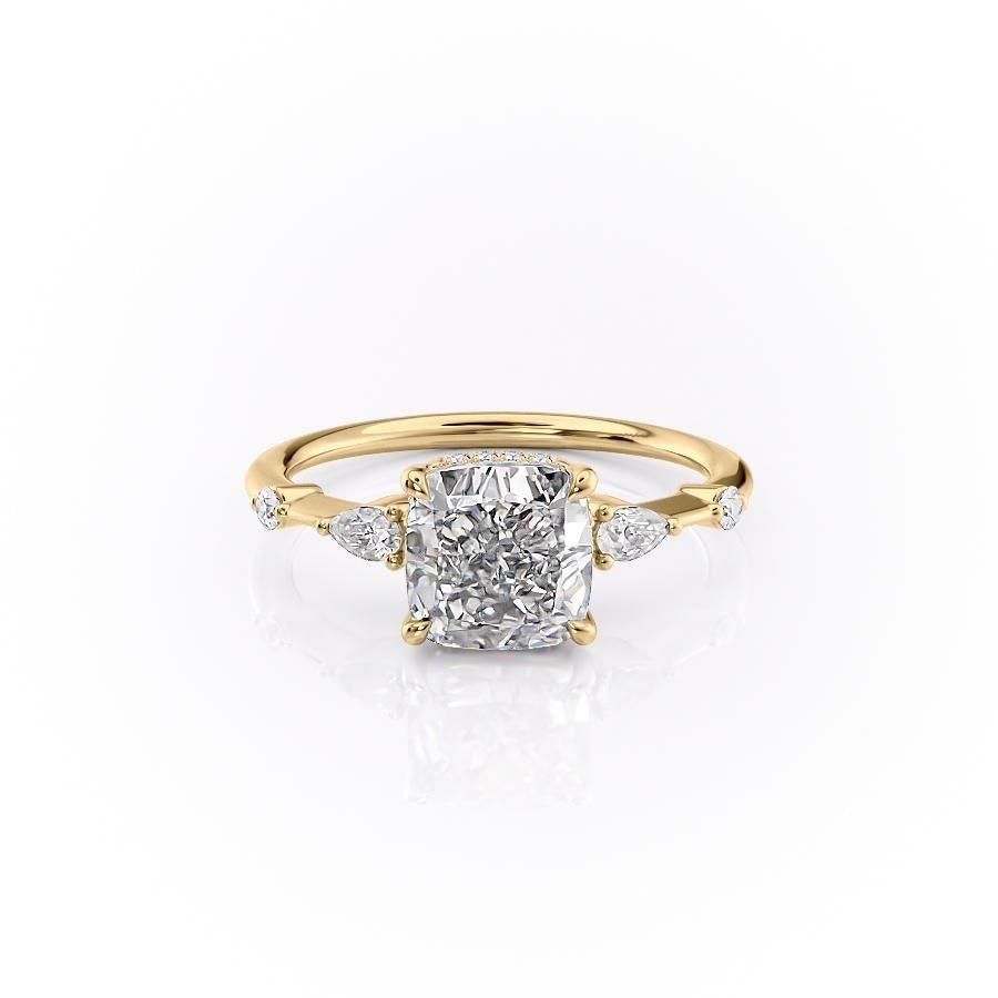 The Celeste — Cushion Lab Diamond Pavé Shoulder Secret Halo Engagement Ring IV