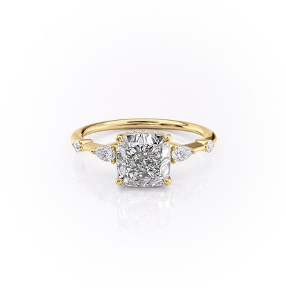 The Celeste — Cushion Lab Diamond Pavé Shoulder Secret Halo Engagement Ring IV
