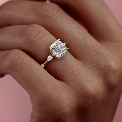 The Celeste — Cushion Lab Diamond Pavé Shoulder Secret Halo Engagement Ring IV