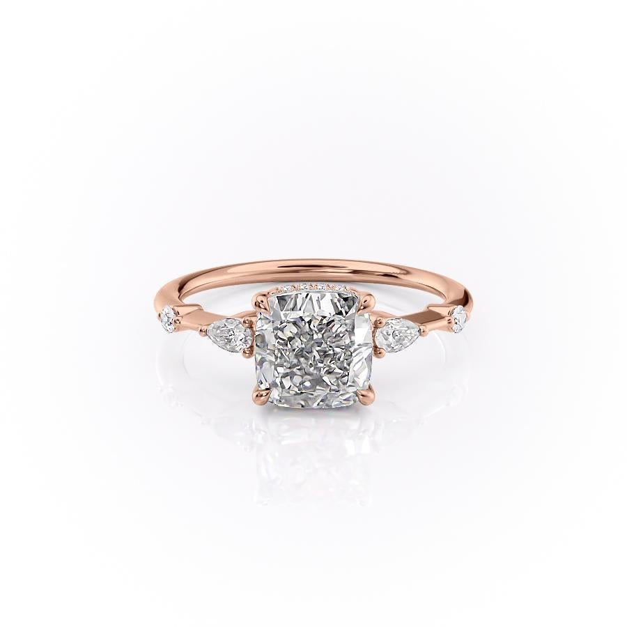 The Celeste — Cushion Lab Diamond Pavé Shoulder Secret Halo Engagement Ring IV