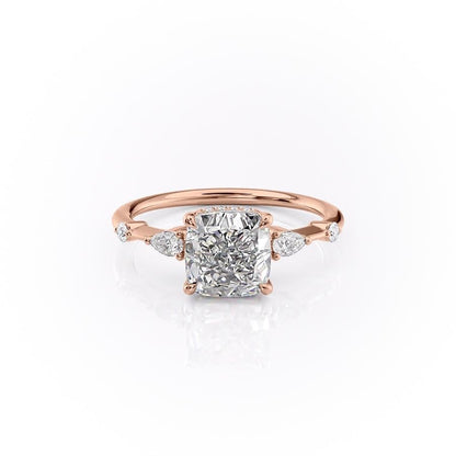 The Celeste — Cushion Lab Diamond Pavé Shoulder Secret Halo Engagement Ring IV