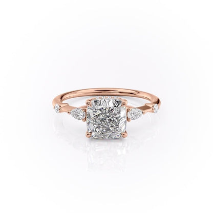 The Celeste — Cushion Lab Diamond Pavé Shoulder Secret Halo Engagement Ring IV
