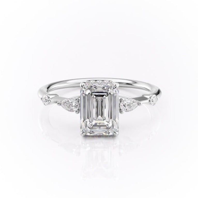 The Celeste — Emerald Lab Diamond Pavé Shoulder Secret Halo Engagement Ring IV