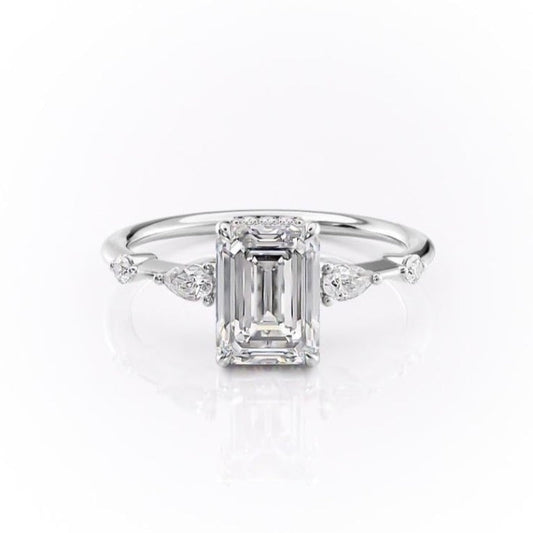 The Celeste — Emerald Lab Diamond Pavé Shoulder Secret Halo Engagement Ring IV