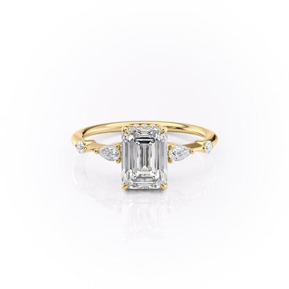The Celeste — Emerald Lab Diamond Pavé Shoulder Secret Halo Engagement Ring IV