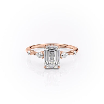 The Celeste — Emerald Lab Diamond Pavé Shoulder Secret Halo Engagement Ring IV