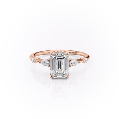 The Celeste — Emerald Lab Diamond Pavé Shoulder Secret Halo Engagement Ring IV
