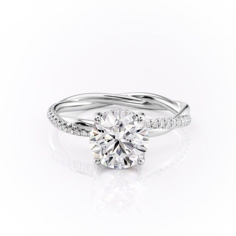 The Elise — Round Lab Diamond Twisted Band Secret Halo Engagement Ring