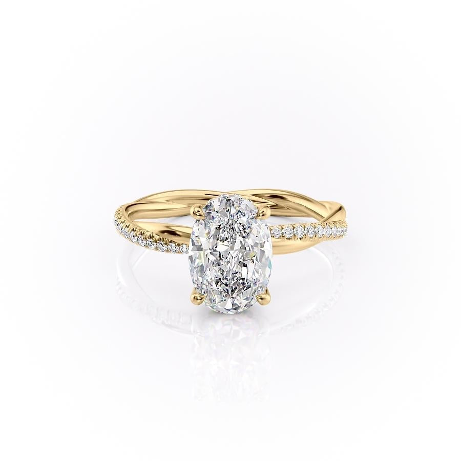 The Elise — Oval Lab Diamond Twisted Band Secret Halo Engagement Ring