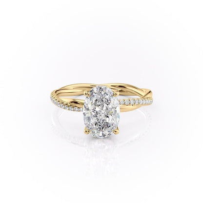 The Elise — Oval Lab Diamond Twisted Band Secret Halo Engagement Ring