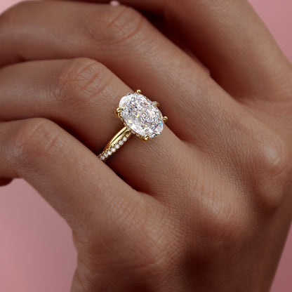 The Elise — Oval Lab Diamond Twisted Band Secret Halo Engagement Ring