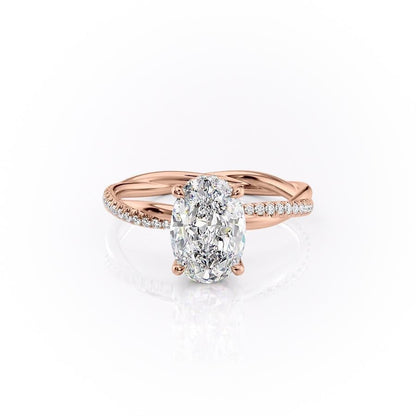 The Elise — Oval Lab Diamond Twisted Band Secret Halo Engagement Ring