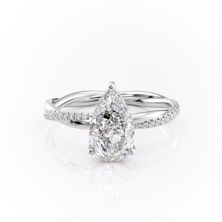 The Elise — Pear Lab Diamond Twisted Band Secret Halo Engagement Ring