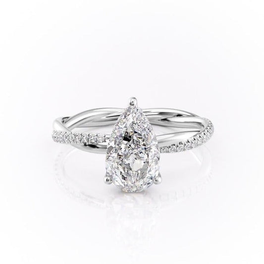 The Elise — Pear Lab Diamond Twisted Band Secret Halo Engagement Ring